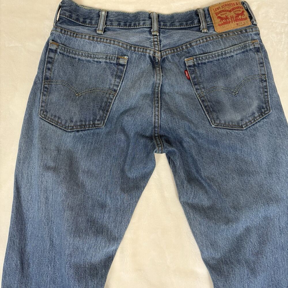 Levi's 517 Bootcut Jeans 33x36 Distressed Medium Blue Wash 100% Cotton Denim - Picture 4 of 15
